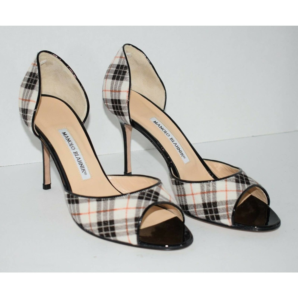 Manolo Blahnik Astutado Plaid Pony Hair Heels